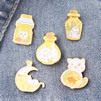 yellow magic bottles enamel pins cats rabbit brooch lapel badge bag cartoon animal jewelry gift for kids friends