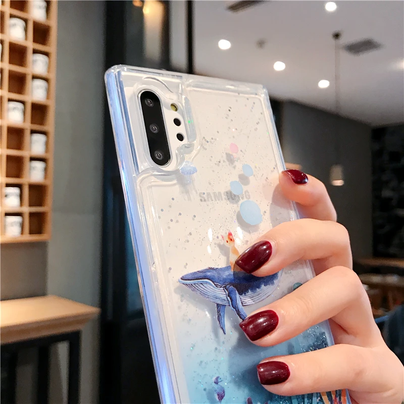 For Samsung Galaxy Note 10 Plus Protective Case Liquid Quicksand Sea Coral Blue Dolphin Pro Shell Cover |