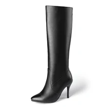Oversized Pointed-Toe Boots Wineglass Heel Stiletto Knee-Length Boots 2020 Autumn Winter New Side Zipper Super High Heel PU Boot (4)