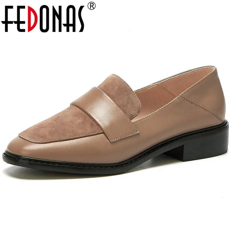 

FEDONAS New Women Party Prom Square Heeled Pumps Spring Summer Basic Concise Pumps Cow Leather Brand Round Toe 2021 Shoes Woman