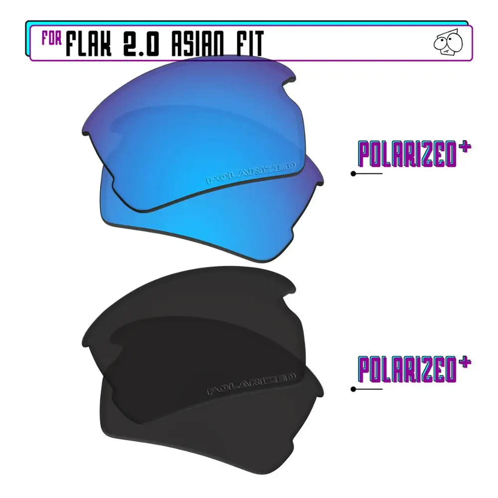 EZReplace Polarized Replacement Lenses for - Oakley Flak 2.0 Asian Fit (AF) Sunglasses - BlackPPlus-BluePPlus