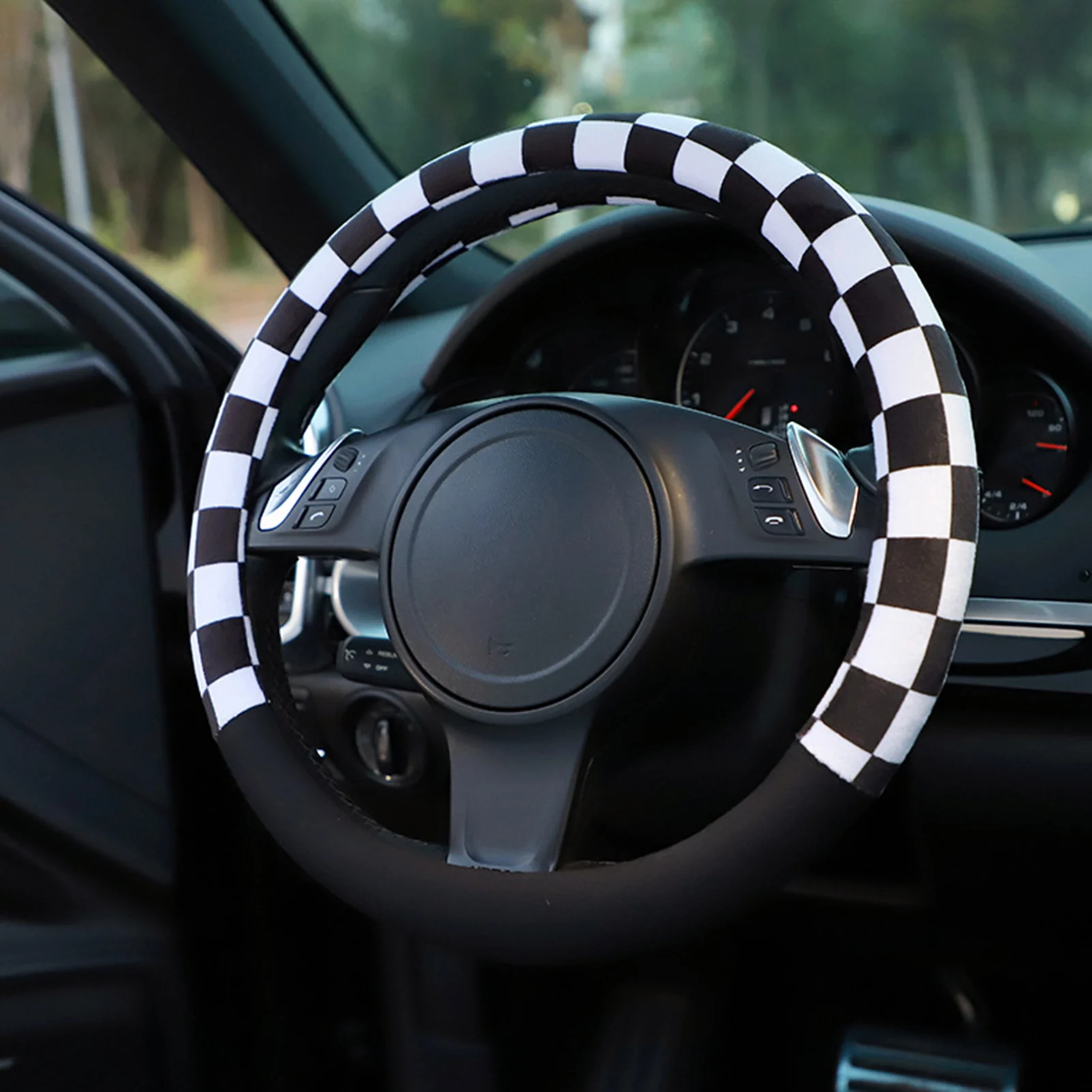 

38Cm Car Steering Wheel Cover Chessboard Print Anti-Slip Car Styling Car Steering-Wheel Cover Car Interior Accessories Coche