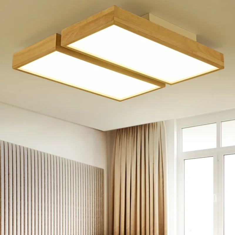 

BOTIMI 220V LED Ceiling Lights Wooden Square Ceiling Lamp With Dimming Remote For Living Room Dining Light Wood Bedroom Lamps