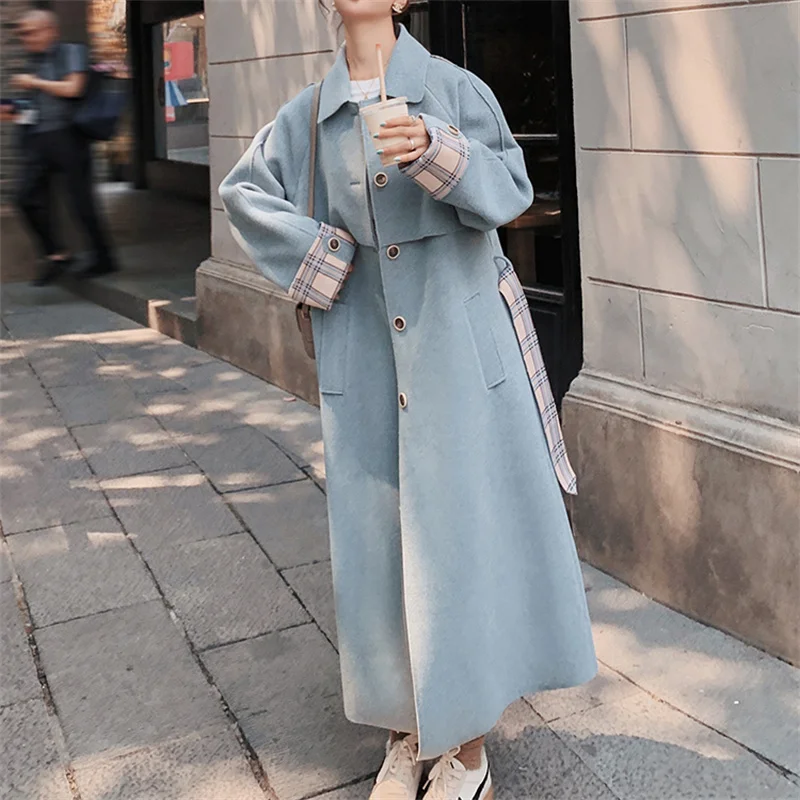 

Женское шерстяное пальто средней длины, повседневное нежное подходящее ко всему пальто в Корейском стиле, Осень-зима 2021