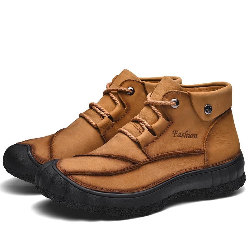 

2021 New Winter Men Martin Boots Genuine Leather Hiking Trekking Climbing Fashion Platform Shoes Ankle Comfortable Soft Warm