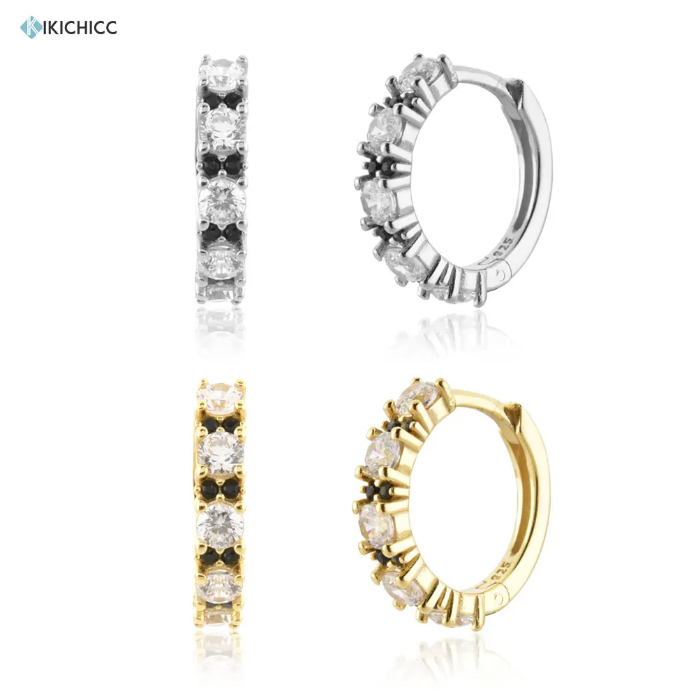 

KIKICHICC 925 Sterling Silver Gold Clear Zircon CZ Black Crystal Huggies Hoops Piercing Pendiente Party Luxury Jewelry Clips