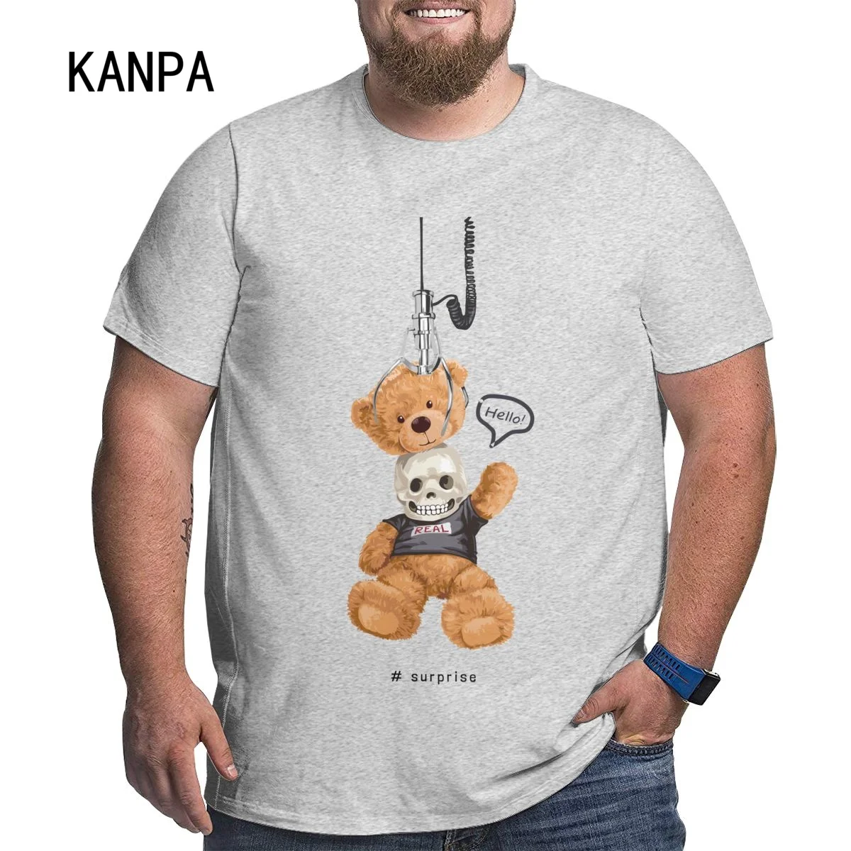 

High Quality T Shirts for Men Decapitated Bear Print Short-sleeved 0-neck Loose Top Tee Women 100% Cotton Plus Size Clothing