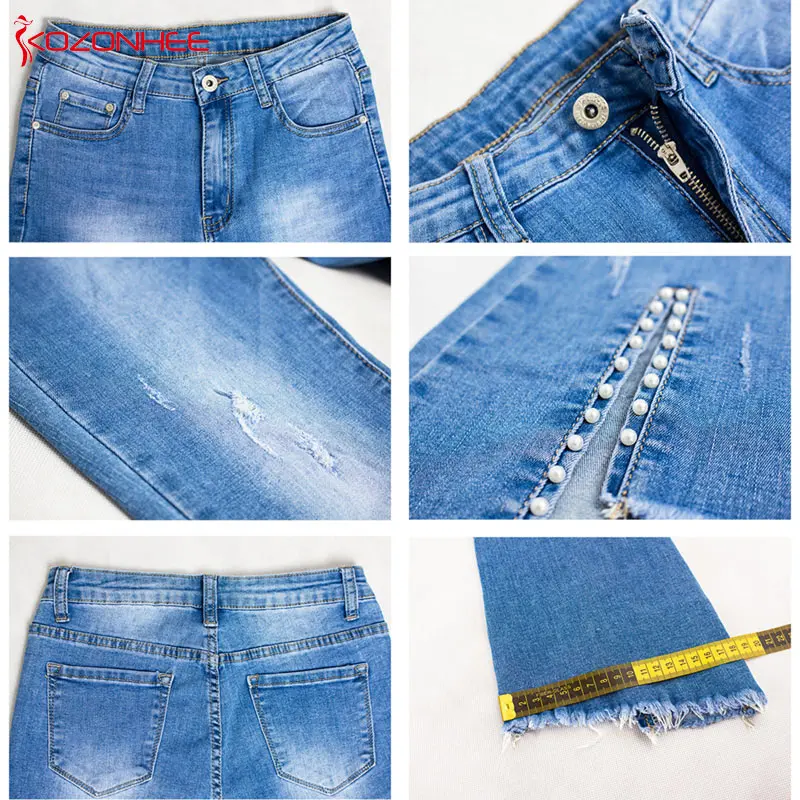 Модные вышитые расклешенные джинсы женские потертые Стрейчевые нестандартные