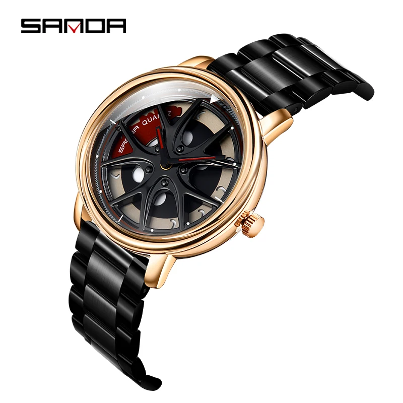 

Sanda-Stainless Steel Men Quartz Cool Wheel Series Dial Rotating Fashion Waterproof Luxury Business Sports Men Quartz Watch
