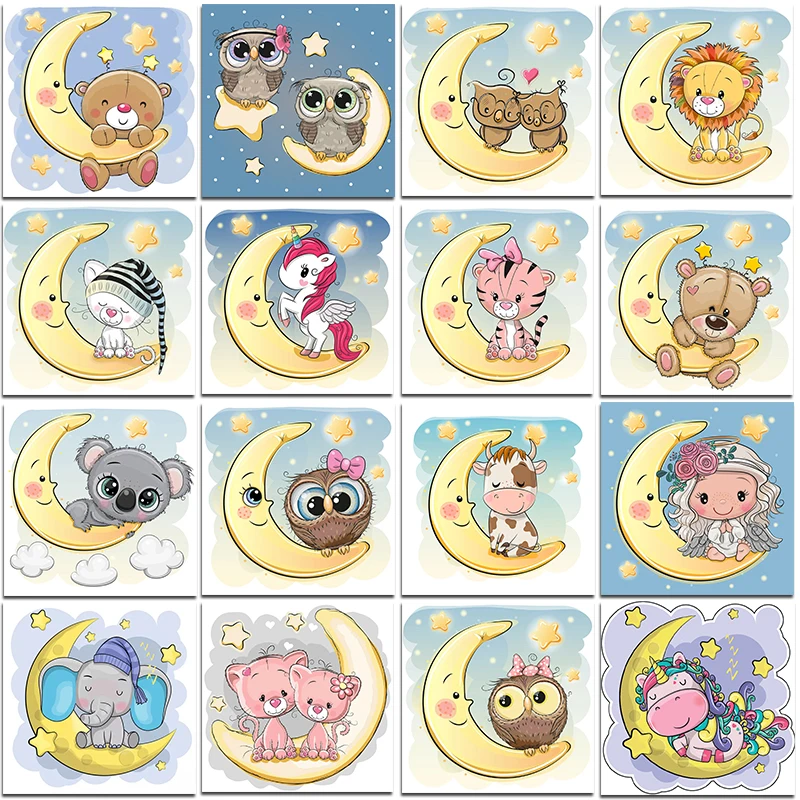 

Полноразмерная алмазная живопись, мультяшная луна, животные, вышивка крестиком, «сделай сам», Круглая Мозаика стразы, украшение для дома, ис...