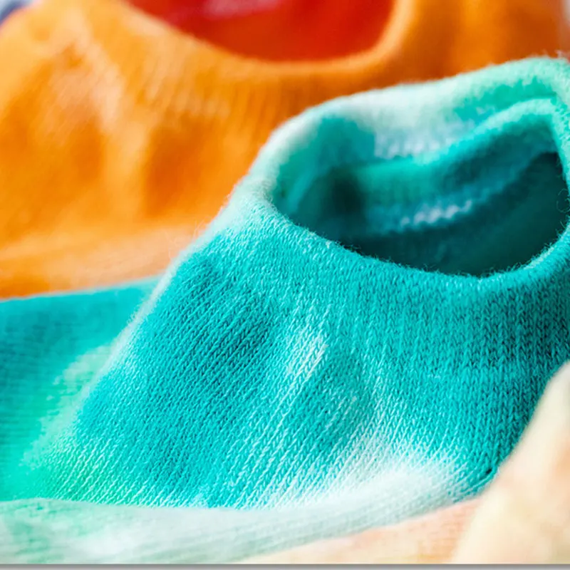 

5 Pairs/Lot Anti-Slip Silicon Tie-Dyed Invisible Short Fashion Cotton Men Skateboard Hip Hop Ins Meias Women Couple Socks