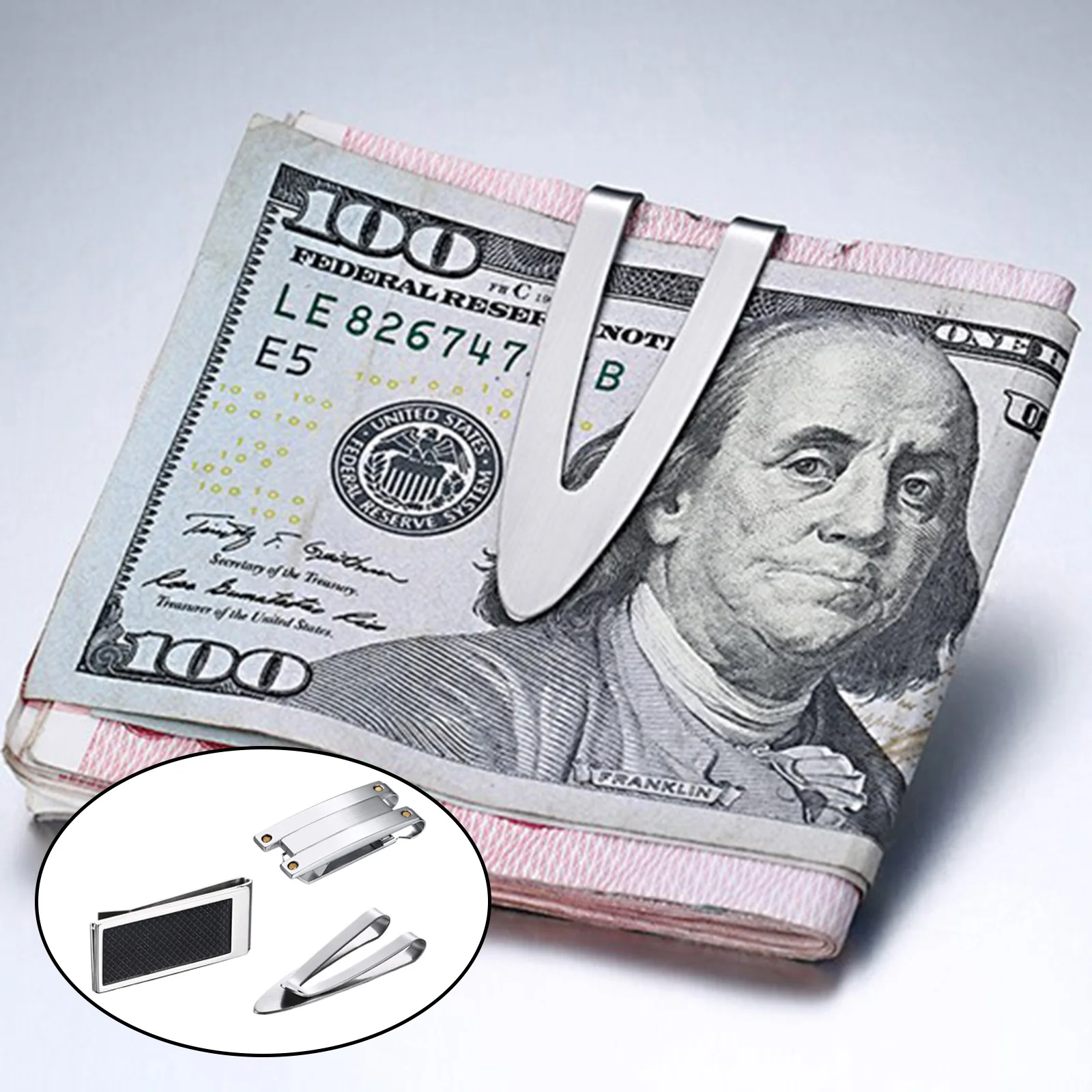 

Stainless Steel Smooth Cash Money Clip Pocket Card Holder Great Gifts
