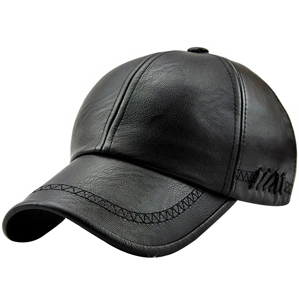 

Men Adjustable Solid Vintage Warm Driving Outdoor Soft Baseball Cap Sports Sun Hat PU Leather Autumn Winter Adult Travel
