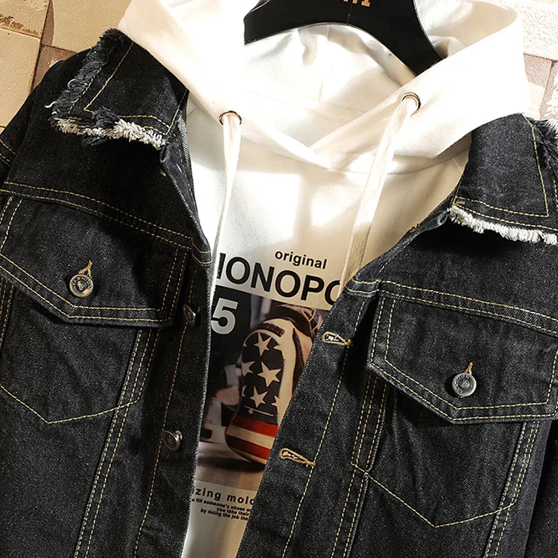 Privathinker Мужская джинсовая куртка в стиле хип хоп с вышивкой мужская капюшоном