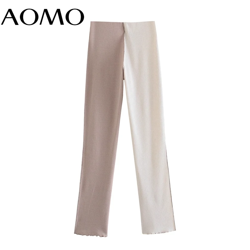 

AOMO Women Patchwork Slim Strethy Pants Trousers Vintage Style Strethy Waist Lady Pants Pantalon QJ28A