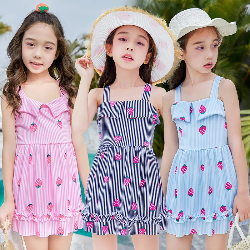 Женский Детский купальник модное платье в полоску для маленьких студентов