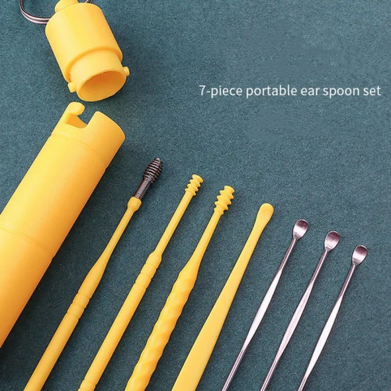 

Ear digging spoon spiral ear digging tool set 7-piece ear digging screw portable rotating cleaning ear digging spoon set
