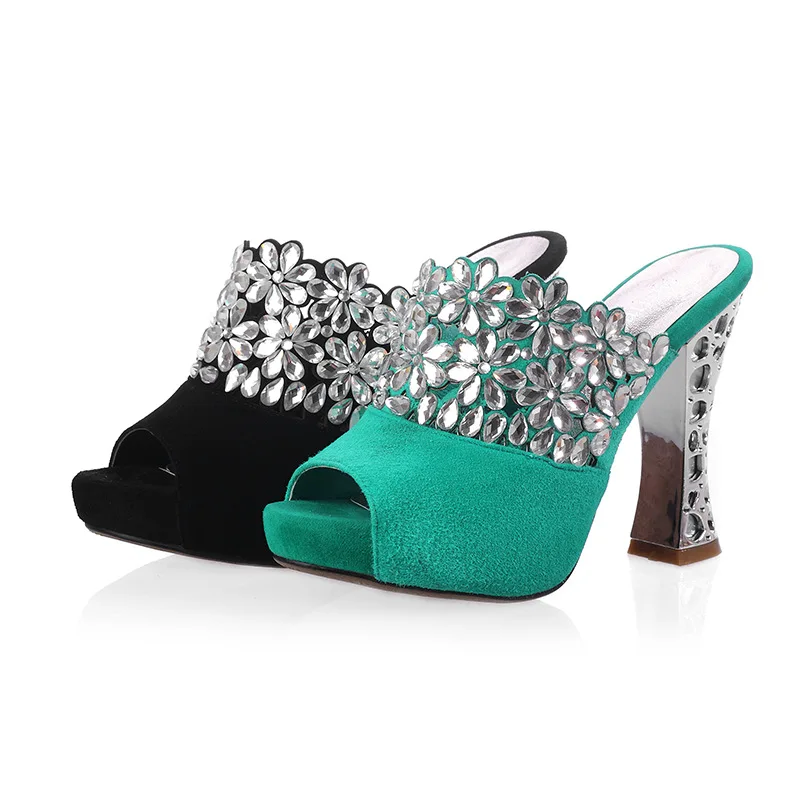 

Summer new sheepskin Rhinestone high heel sandals