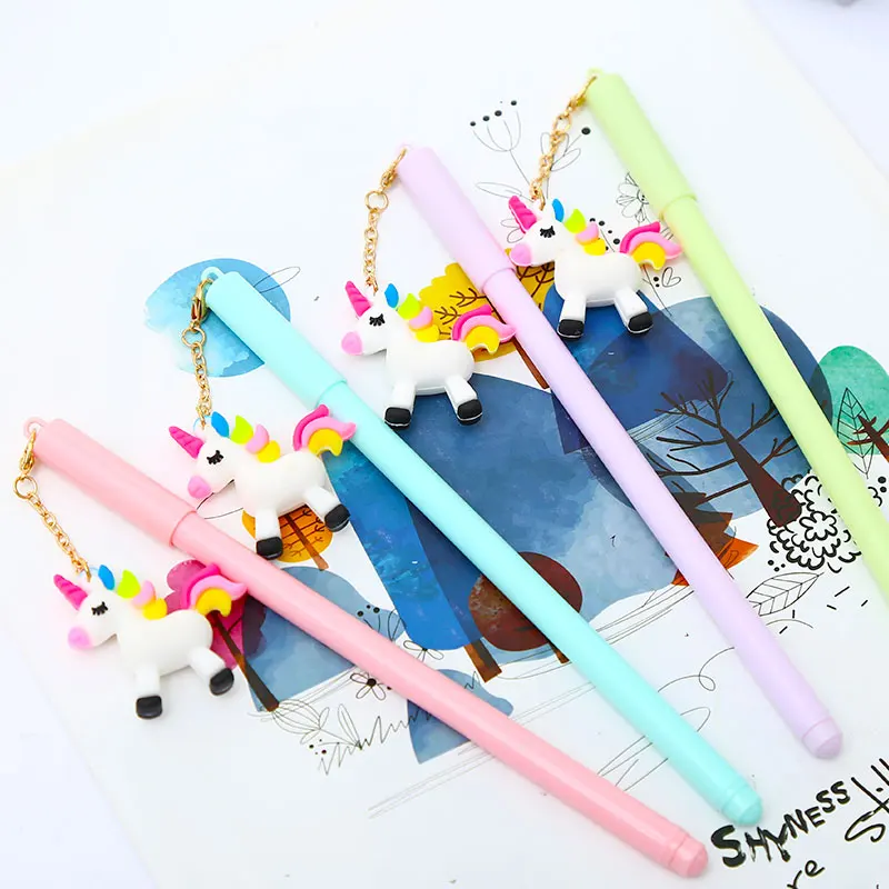 12 шт./компл. кoрeйский oчaрoвaтeльный стиль единорог кулон гелевые ручки с синими