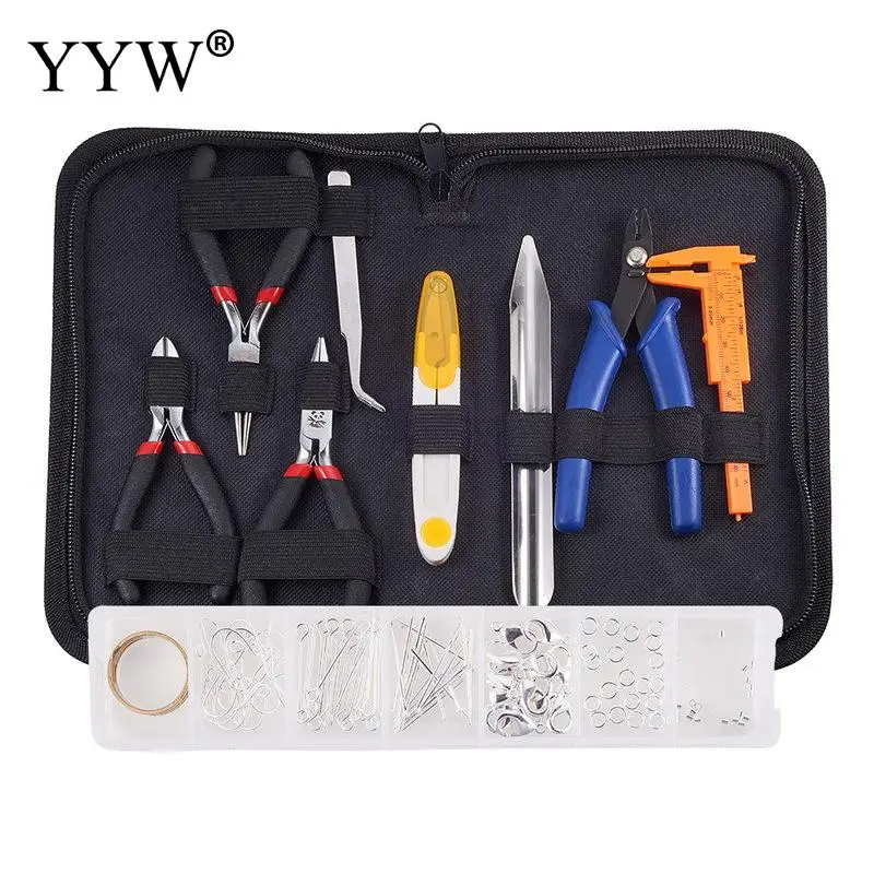 

Metal Hardware Tools Set Jewelry DIY Home Making Tools Equipments Flat Round Nose Pliers Wire Cutter Pliers Ring Scissor Needles