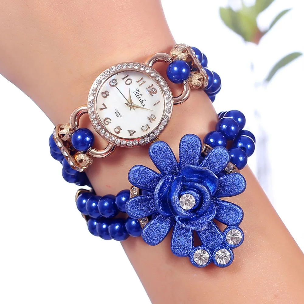 2020 новые брендовые модные женские часы Стразы с черным жемчугом и цветочным