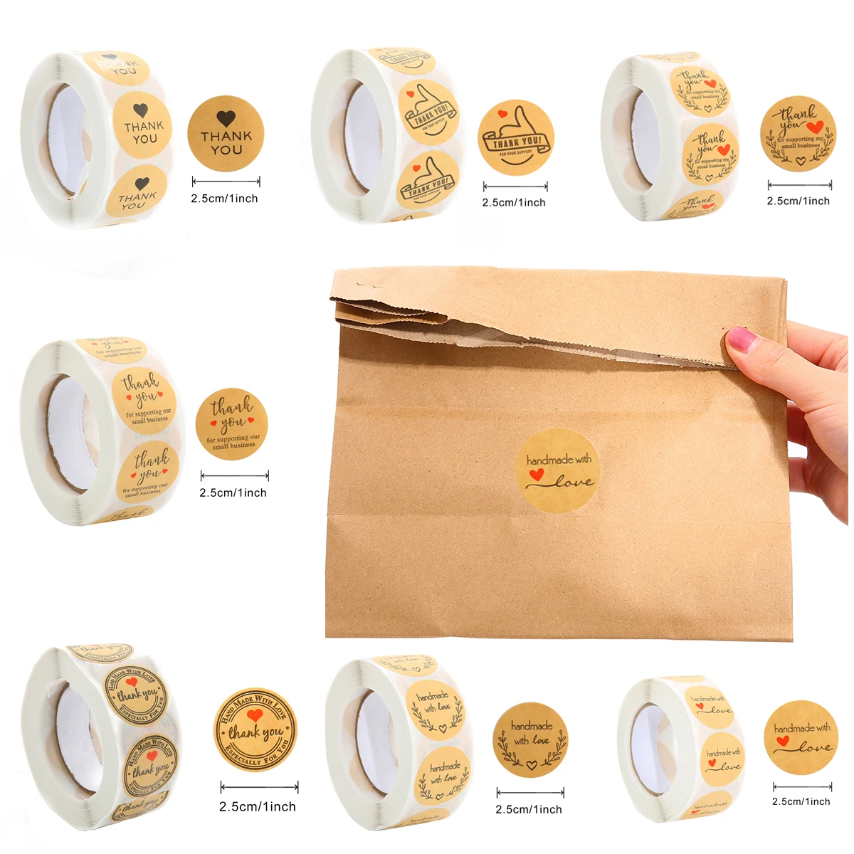 Новое поступление 500 шт./рулон круглые натуральные крафт наклейки ручной работы