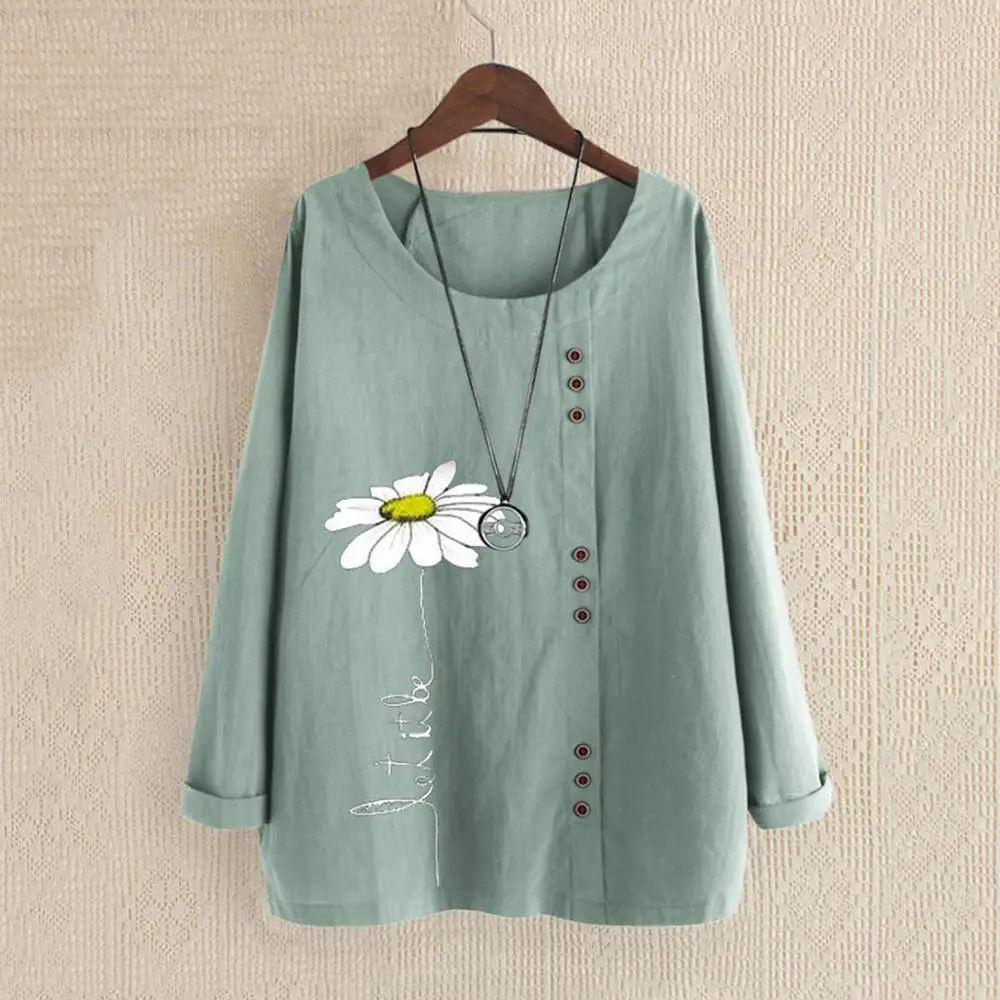 Женская Свободная блузка на пуговицах с цветочным принтом 5XL повседневные топы