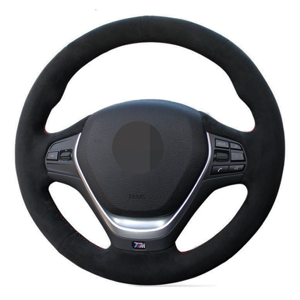 Чехол рулевого колеса автомобиля DIY ручной работы черная замша из натуральной