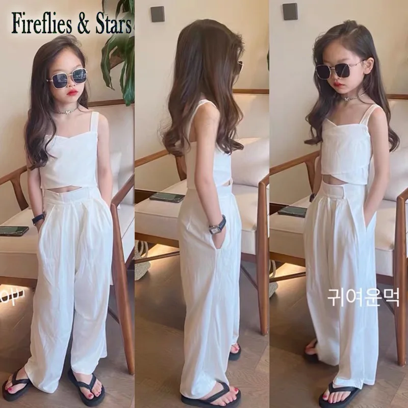 Летний комплект из 2 предметов для девочек укороченный топ + штаны детские