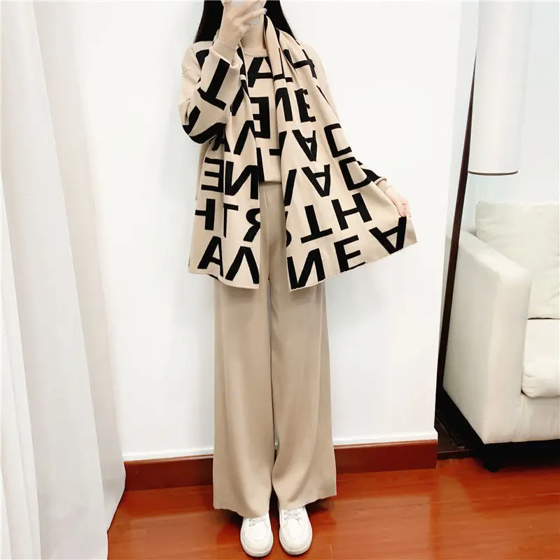 

Spring and Autumn Weight Loss Knitted Two-piece Suit Women's Spring New Wide-leg Pants Western-style Fashion Three-piece Suit