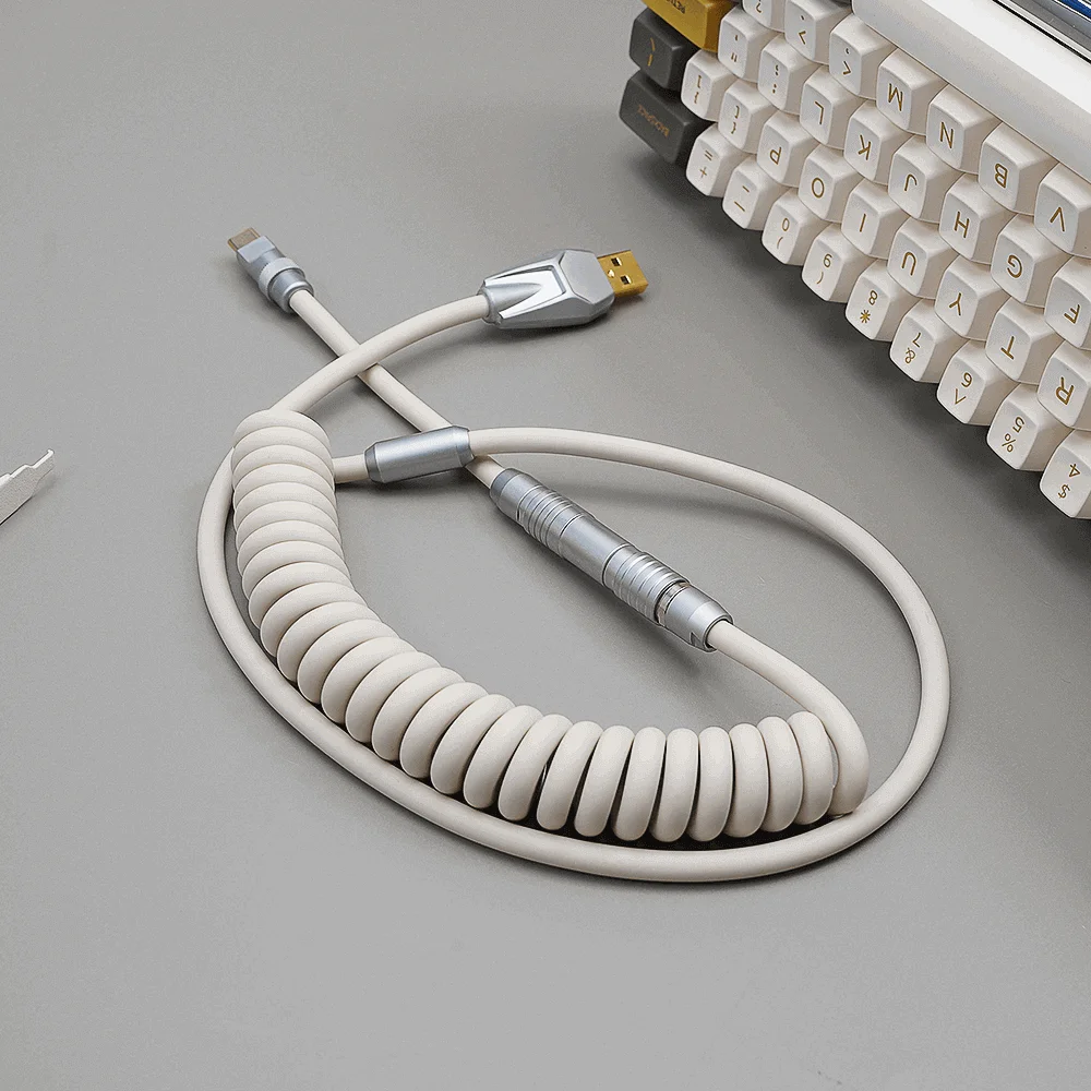 

Механический USB-кабель MelGeek ручной работы из ТПУ с катушкой Авиатор индивидуальный кабель клавиатуры Type C Ретро Белый