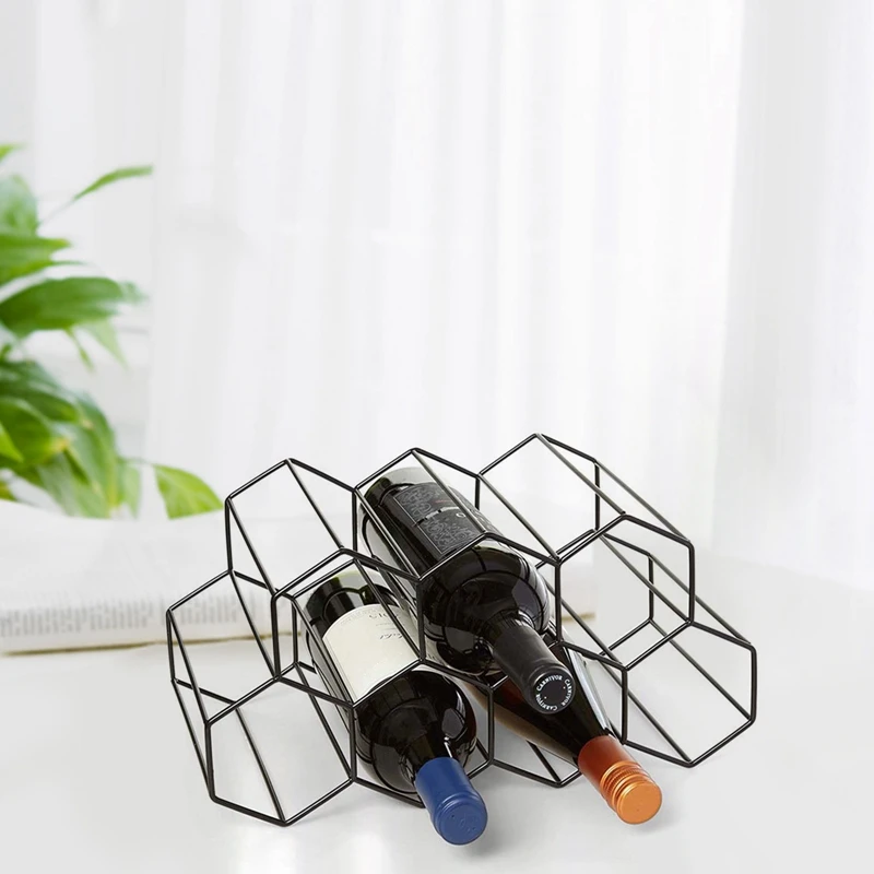 Hexagon 9 Bottle Wine Holder Display Modern Metal Honeycomb Rack Storage Beehive Tabletop | Дом и сад