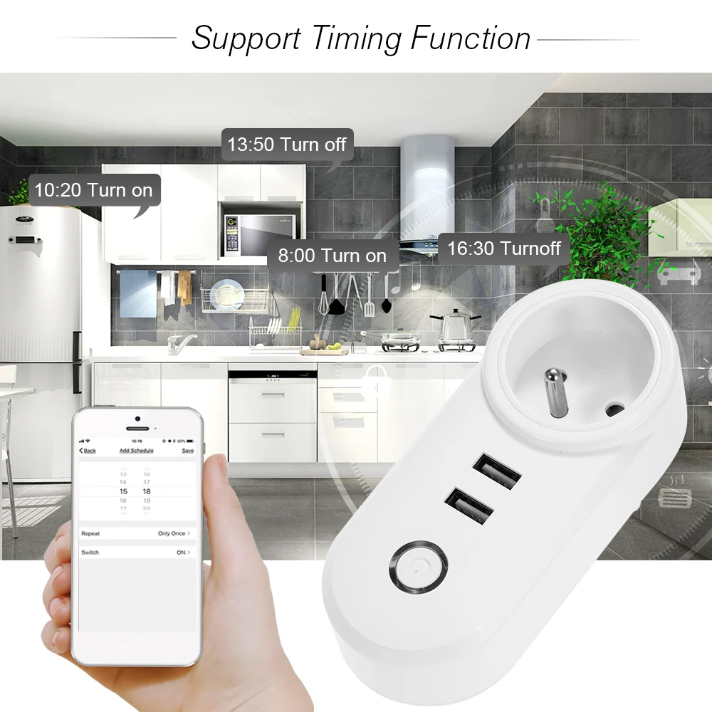 EWeLink ЕС Тип E мини-разъем Smart Wi-Fi розетка Plug Функция времени голос Управление