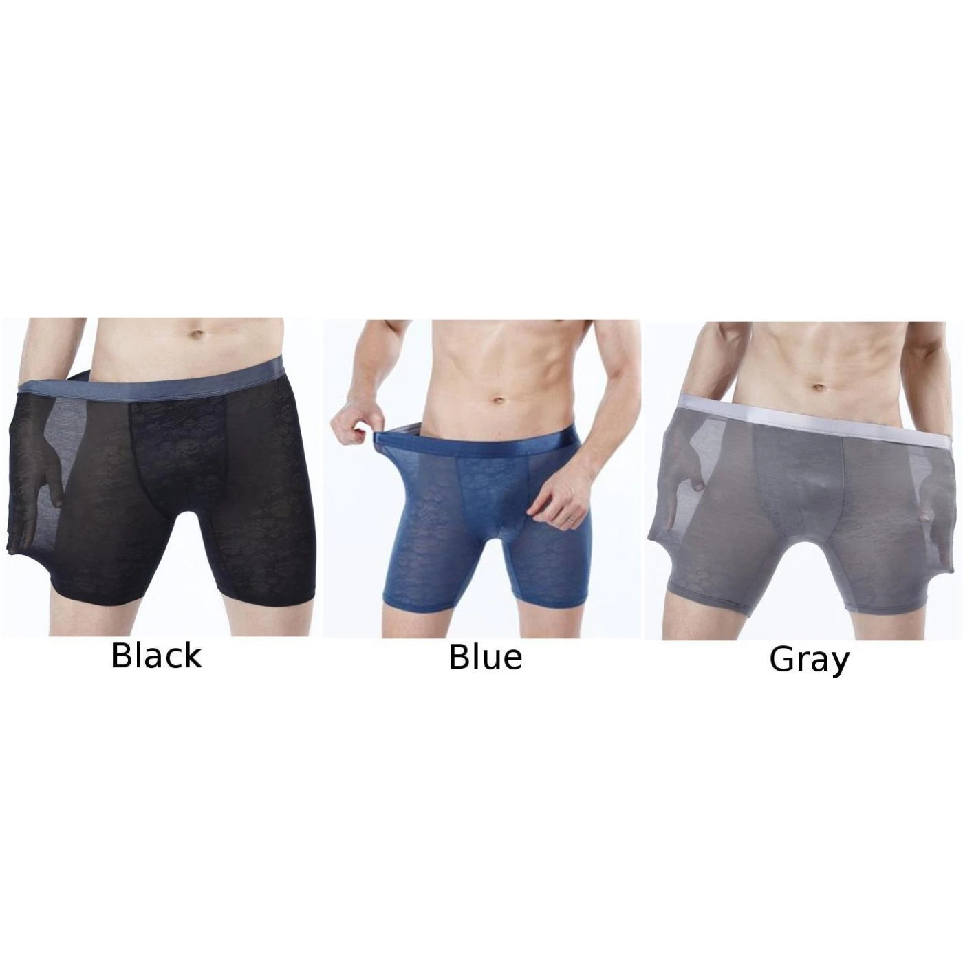 

Mans Lengthen Boxer Shorts Underwear Breathable Comfy See Through Boxer Briefs Men's Pajama Underwear With Long Ice Silk Sexy