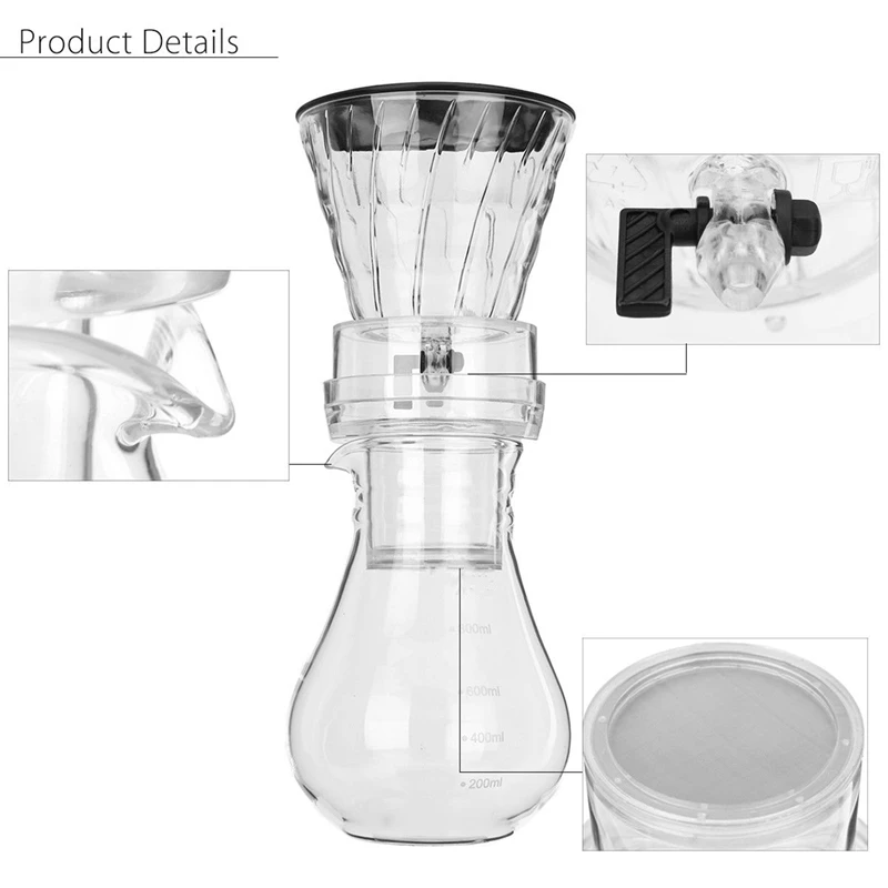 

Glass Cold Ice Water Drip Coffee Maker Brew Pot Dripper 800Ml & Coffee Mug Warmer Teapot Cup Heater Constant