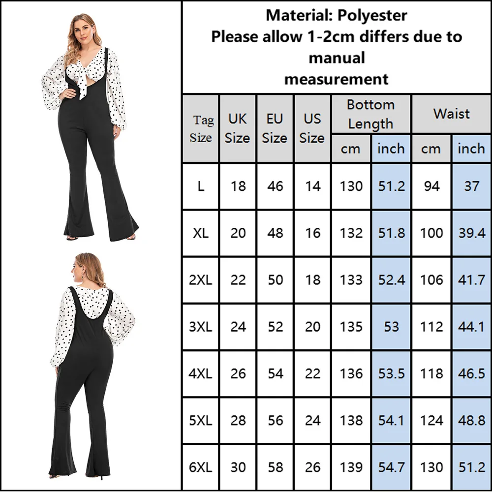 

Sale Women Dot Long Puff Sleeve Bow Cropped Top Bell-bottom Bib Pants Fashion Elegant Plus Size Clothes Set ensembles femme D30