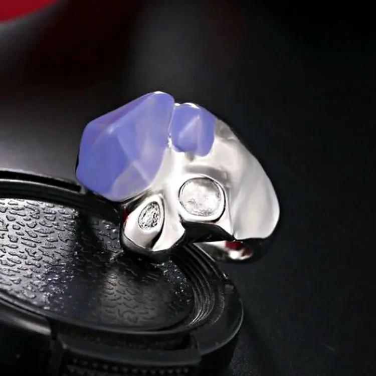 Новый дизайн шикарный панк белый череп розовый фиолетовый кристалл циркон