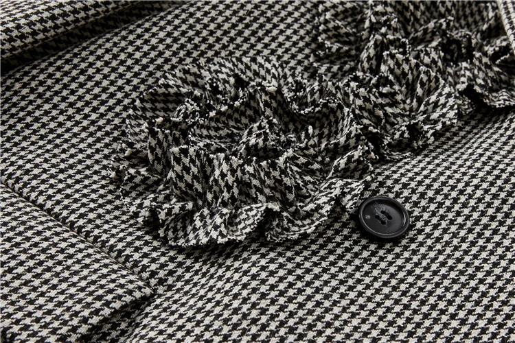 

ZCSMLL Plaid women blazer Lotus Leaf Petal Edge Woolen Blazer Women's Spring Loose Right-angle Shoulder Woolen Coat