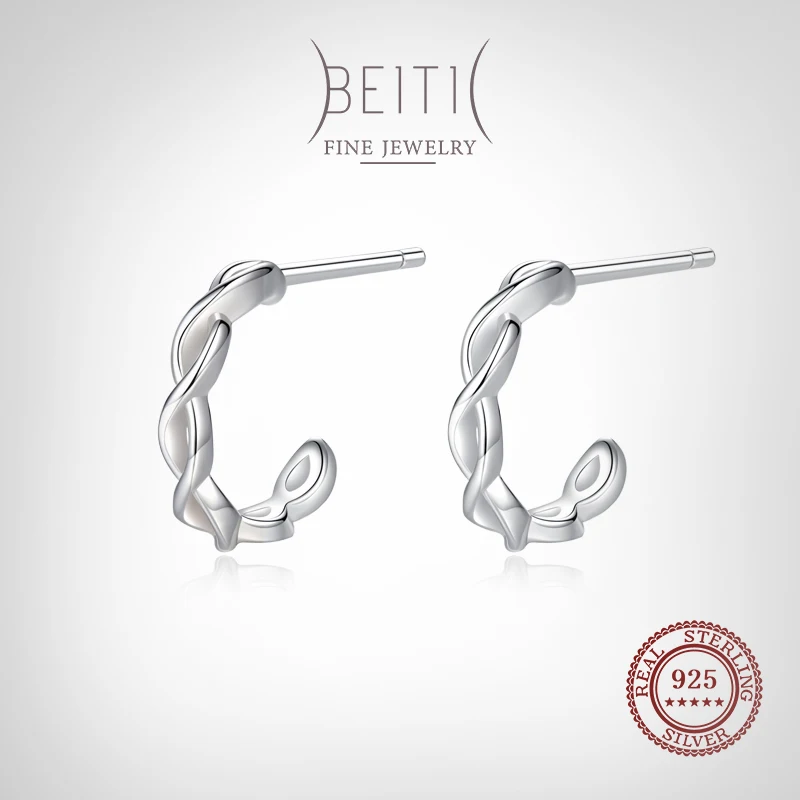 

Beitil Interwoven Line Design 925 Sterling Silver Stud Earrings For Women Simple Design Fine Hypoallergenic Jewelry