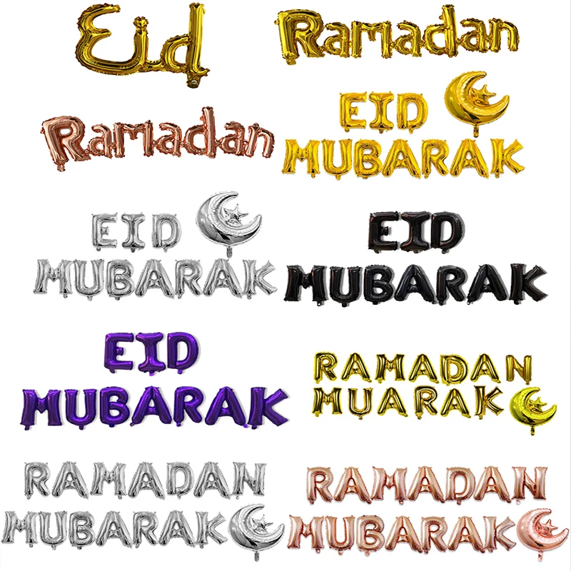 

EID MUBARAK foil balloons gold Silver letter Star Moon Eid balloon for Islamic Muslim Ramadan Mubarak Kareem Decoration for home