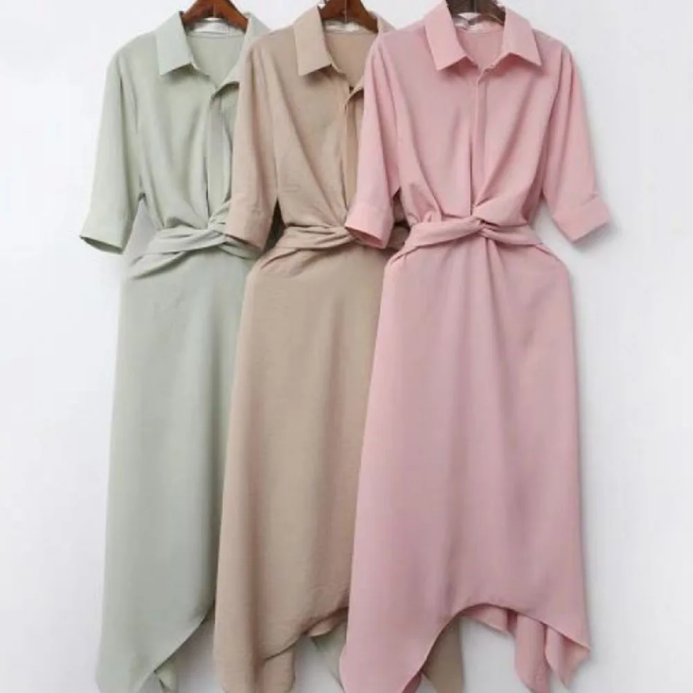 Простое асимметричное платье в Корейском стиле офисное женское с отворотом