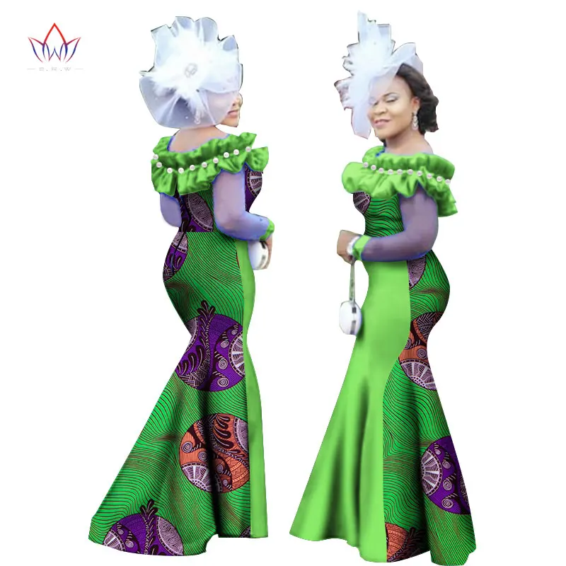 Custom 2021 African Dresses for Women Party Wedding Dinner Evening Maxi Dress Dashiki Print Ankara Sexy Wear Plus Size WY2451