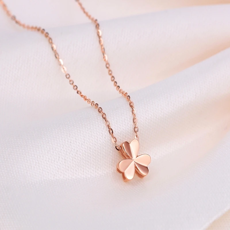 Lucky Элегантный Клевер 18 К чистый настоящий однотонный розовое золото цветок