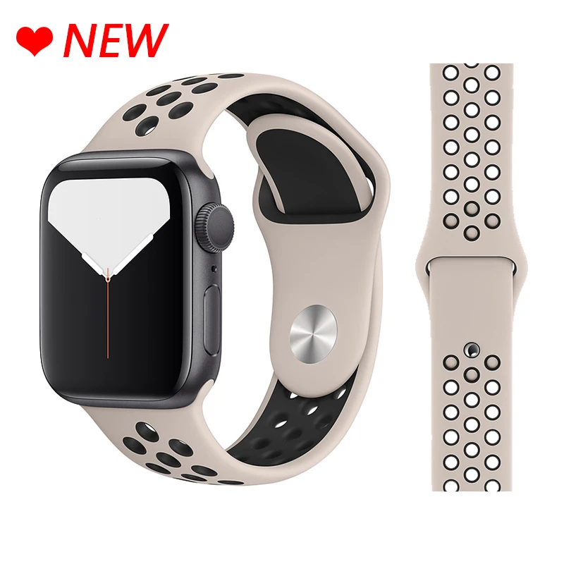 Дышащий силиконовый спортивный ремешок для Apple Watch 5, 4, 3, 2, 1, 42 мм, 38 мм, резиновый ремешок для Nike+ Iwatch 5, 4, 3, 40 мм, 44 мм - Цвет ремешка: 28 Desert Sand Black