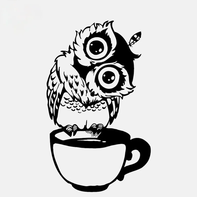Funny Cartoon Owl Cup of Tea Vinyl Black/Silver Car Sticker 9cm*14cm | Автомобили и мотоциклы