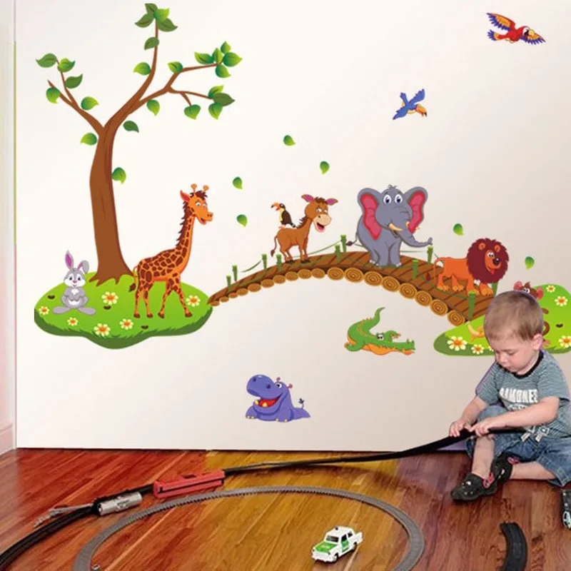 

Animal Bridge Creative Wall Stickers for Kids Rooms Bedroom Cartoon Decorative Kindergarten Classroom Layout Wall Decal