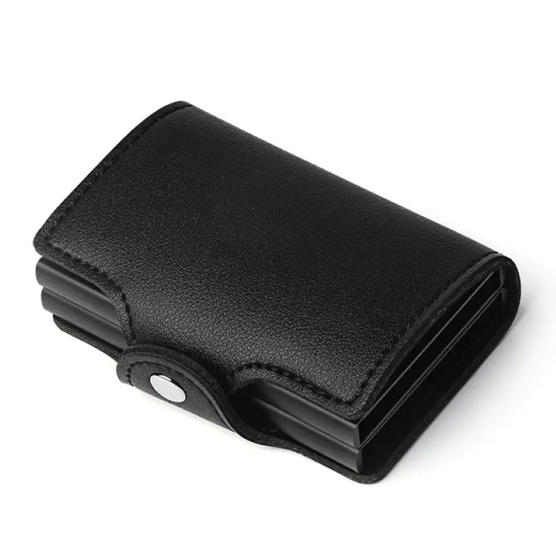

Men double Aluminum Leather Credit Card Holder Metal Wallet Automatic pop up Anti-theft women Purse Business ID Cardholder