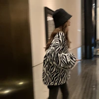 new zebra print lamb cashmere sweater womens autumn and winter loose round neck pullover long sleeve top