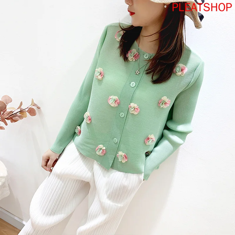 

MIYAKE/Плиссированное короткое пальто; Новинка 2023 года; Летнее пальто с цветочным принтом; Женское свободное солнцезащитное пальто в стиле ретро; Veste Femme Ropa De Mujer