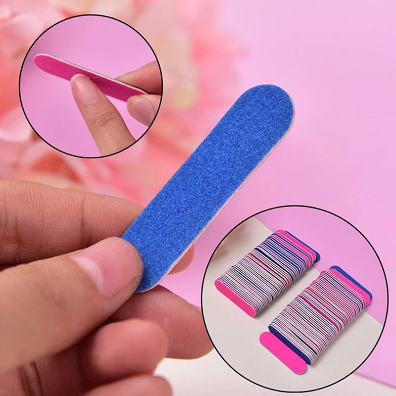 

100Pc Mini Nail File 100/180 Grit Pink Blue Wooden Nail Grinding Files Art Tools nails accessories nailart